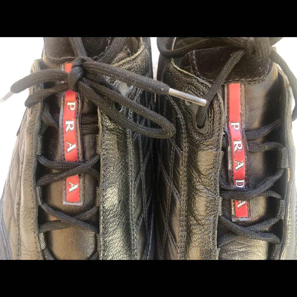 Black leather/suede Prada sneakers - Picture 4 of 8